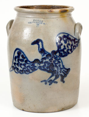 Very Rare F.A. GALE / GALESVILLE, N.Y. Stoneware Jar with Elaborate Eagle Decoration