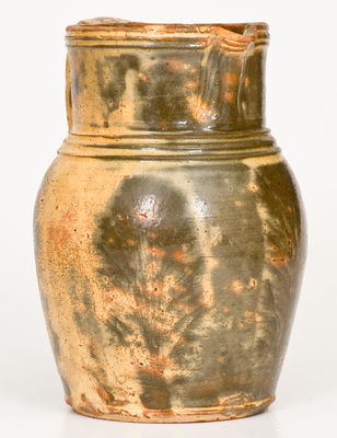 Rare Slip-Decorated Redware Pitcher w/ Mocha Seaweed Motifs, poss. Solomon Bell, Strasburg, VA