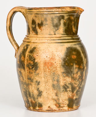 Rare Slip-Decorated Redware Pitcher w/ Mocha Seaweed Motifs, poss. Solomon Bell, Strasburg, VA