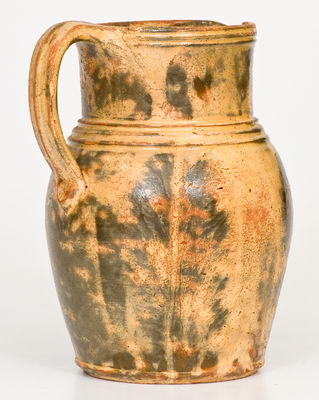 Rare Slip-Decorated Redware Pitcher w/ Mocha Seaweed Motifs, poss. Solomon Bell, Strasburg, VA