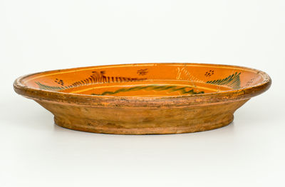 Exceptional Large-Sized Moravian Redware Bowl with Bird Decoration