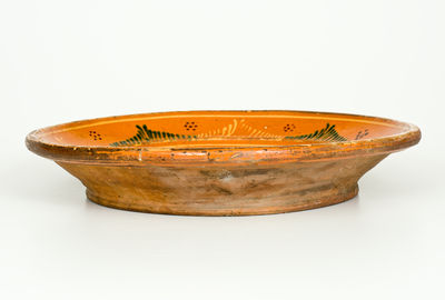 Exceptional Large-Sized Moravian Redware Bowl with Bird Decoration