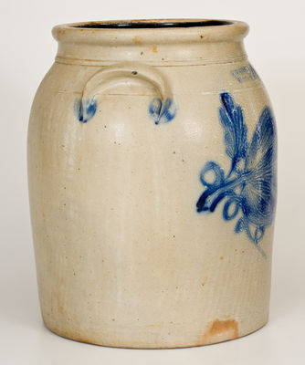 Fine EVAN R. JONES / PITTSTON, PA 4 Gal. Stoneware Jar w/ Elaborate Leaf Decoration