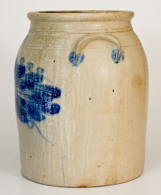 Fine EVAN R. JONES / PITTSTON, PA 4 Gal. Stoneware Jar w/ Elaborate Leaf Decoration