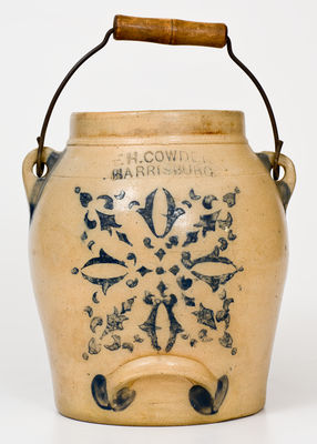 F. H. COWDEN / HARRISBURG, PA Stoneware Batter Pail w/ Elaborate Stenciled Decoration