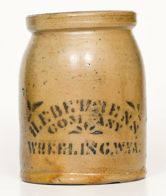Small-Sized H. F. BEHRENS / COMPANY / WHEELING, W. VA Stoneware Canning Jar