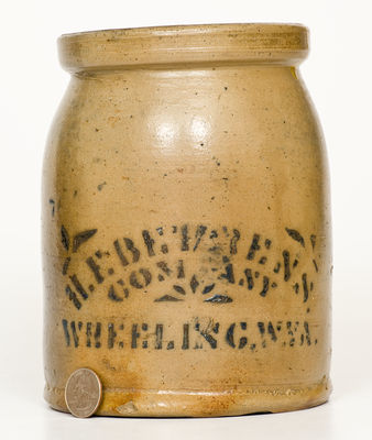 Small-Sized H. F. BEHRENS / COMPANY / WHEELING, W. VA Stoneware Canning Jar