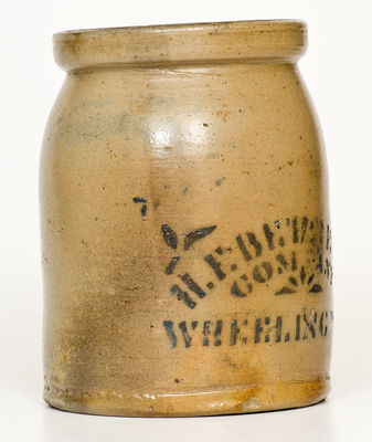 Small-Sized H. F. BEHRENS / COMPANY / WHEELING, W. VA Stoneware Canning Jar