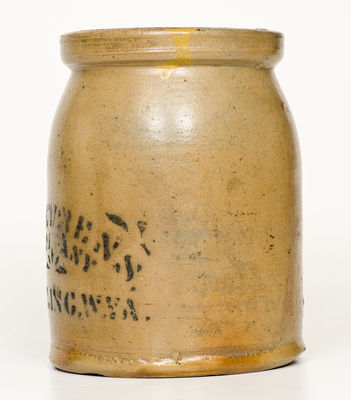 Small-Sized H. F. BEHRENS / COMPANY / WHEELING, W. VA Stoneware Canning Jar
