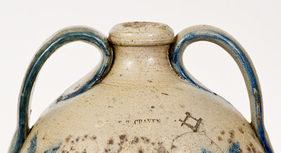 Extremely Rare and Important T. W. CRAVEN 10 Gal. Stoneware Jug, Randolph County, North Carolina