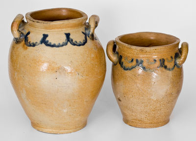 Lot of Two: Stoneware Jars with Cobalt Decoration att. C. Crolius, Manhattan, NY