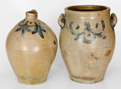 Lot of Two: Manhattan Stoneware Jug and Jar w/ Brushed Cobalt Decoration