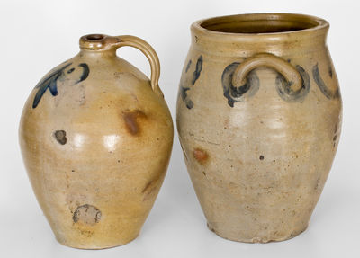 Lot of Two: Manhattan Stoneware Jug and Jar w/ Brushed Cobalt Decoration