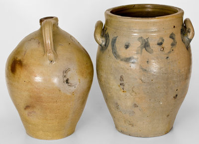 Lot of Two: Manhattan Stoneware Jug and Jar w/ Brushed Cobalt Decoration