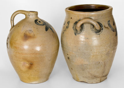 Lot of Two: Manhattan Stoneware Jug and Jar w/ Brushed Cobalt Decoration