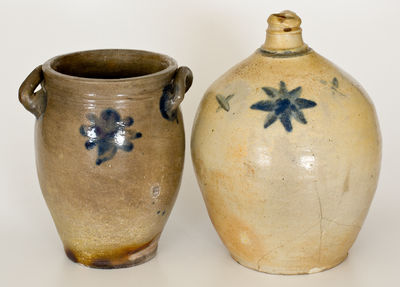 Lot of Two: Early Northeastern US Stoneware Jug and Jar w/ Cobalt Star Decorations