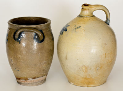 Lot of Two: Early Northeastern US Stoneware Jug and Jar w/ Cobalt Star Decorations