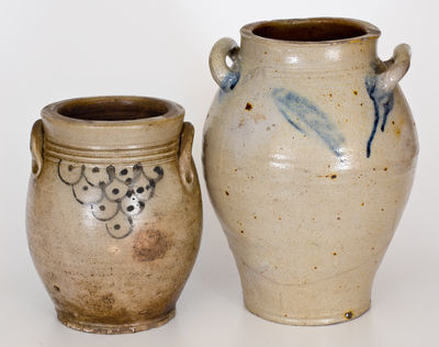 Lot of Two: Unusual Jar w/ Fishscale Decoration (possibly Long Island) and New England Stoneware Jar