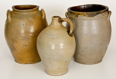 Lot of Three: Stoneware Jars and Jug with Coggled Decoration
