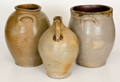 Lot of Three: Stoneware Jars and Jug with Coggled Decoration