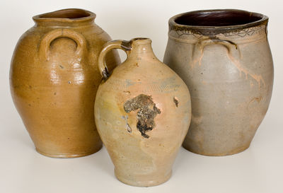 Lot of Three: Stoneware Jars and Jug with Coggled Decoration