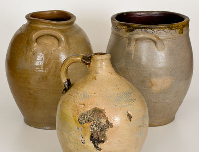 Lot of Three: Stoneware Jars and Jug with Coggled Decoration