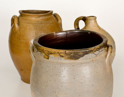 Lot of Three: Stoneware Jars and Jug with Coggled Decoration
