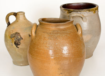 Lot of Three: Stoneware Jars and Jug with Coggled Decoration