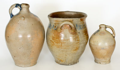 Lot of Three: Early New York City Stoneware Jugs and Jar, 18th / early 19th century