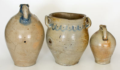 Lot of Three: Early New York City Stoneware Jugs and Jar, 18th / early 19th century