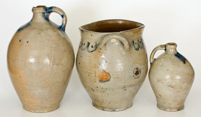 Lot of Three: Early New York City Stoneware Jugs and Jar, 18th / early 19th century