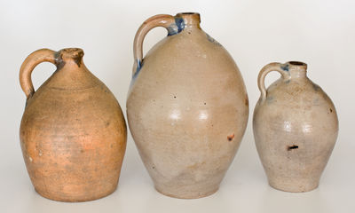 Lot of Three: Ovoid Connecticut Stoneware Jugs with Makers Marks