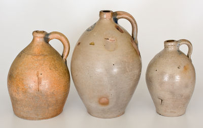 Lot of Three: Ovoid Connecticut Stoneware Jugs with Makers Marks