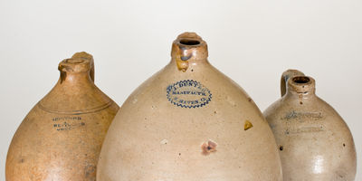 Lot of Three: Ovoid Connecticut Stoneware Jugs with Makers Marks