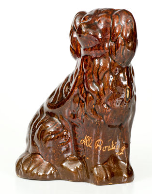 Very Unusual Stoneware Spaniel with Inscription 