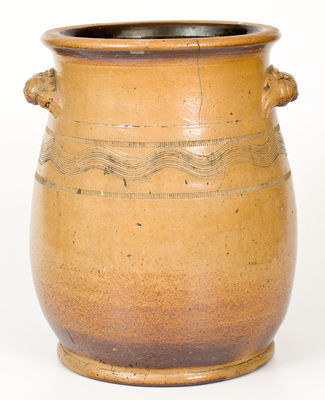 Unusual Stoneware Jar with Molded Handles, probably New England origin