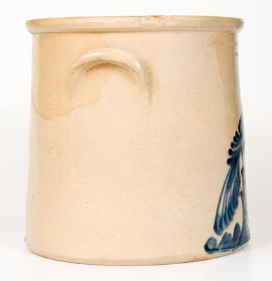 5 Gal. RIEDINGER & CAIRE / POUGHKEEPSIE, NY Stoneware Crock w/ Elaborate Bird on Stump Decoration