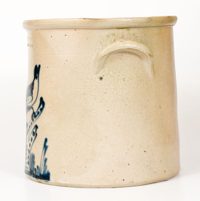 5 Gal. RIEDINGER & CAIRE / POUGHKEEPSIE, NY Stoneware Crock w/ Elaborate Bird on Stump Decoration