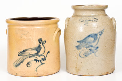 Lot of Two: 2 Gal. FORT EDWARD, NY Stoneware Jars with Bird Decoration