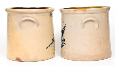 Lot of Two: 3 Gal. FORT EDWARD, NY Stoneware Crocks with Bird Decoration