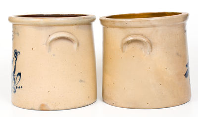 Lot of Two: 3 Gal. FORT EDWARD, NY Stoneware Crocks with Bird Decoration