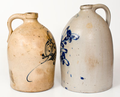 Lot of Two: Marked Northeastern U.S. Stoneware Jugs w/ Floral Decoration