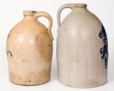 Lot of Two: Marked Northeastern U.S. Stoneware Jugs w/ Floral Decoration