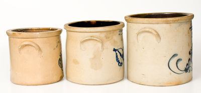 Lot of Three: Graduated Series of FORT EDWARD, NY Stoneware Crocks w/ Floral Decoration