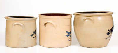 Lot of Three: Stoneware Jars w/ Bird Decoration attrib. Fulper Bros., Flemington, NJ