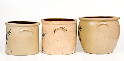 Lot of Three: Stoneware Jars w/ Bird Decoration attrib. Fulper Bros., Flemington, NJ