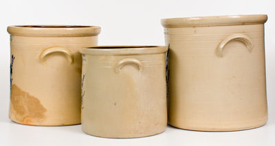 Lot of Three: NORTON / BENNINGTON, VT Stoneware Crocks w/ Floral Decoration