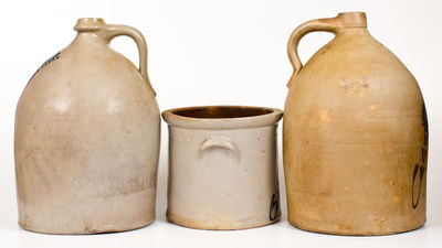 Lot of Three: S.B. BOSWORTH / HARTFORD, CT Stoneware Jugs and Crock w/ Floral Decoration