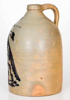 2 Gal. WHITES UTICA Stoneware Jug with Slip-Trailed Pheasant Decoration