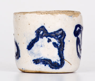 Unusual Small-Sized Bristol Slip Stoneware Jar w/ Dog, Cow and Bird Decoration, probably Ohio